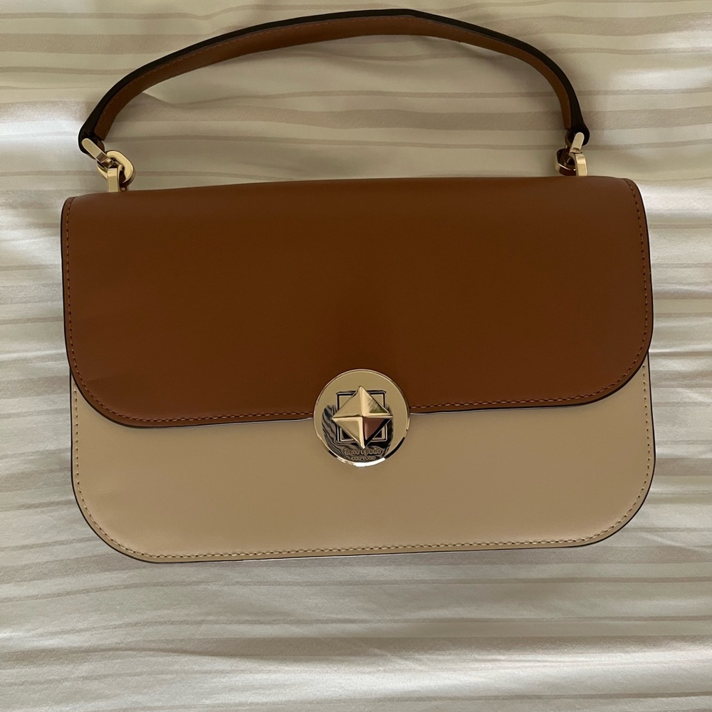 Kate Spade Brown and Cream Shoulder Bag with Gold Hardware